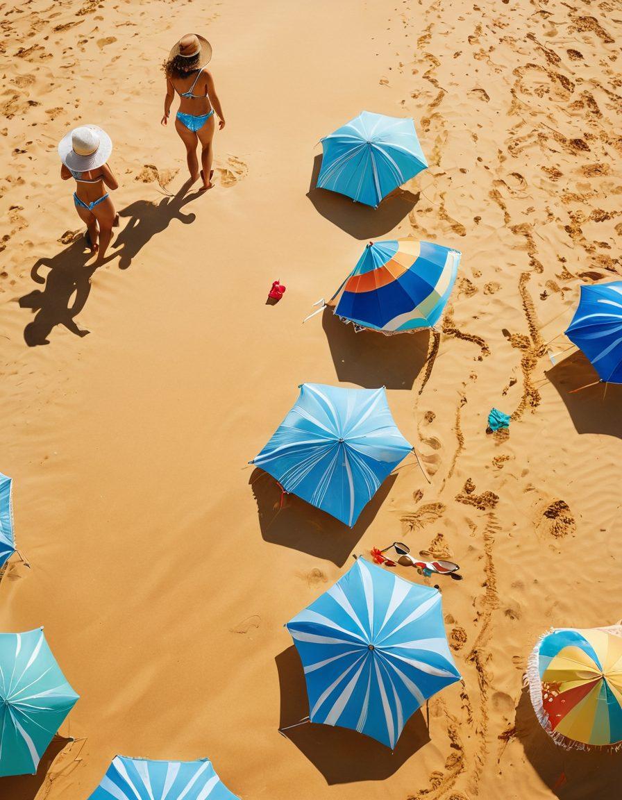 A vibrant beach scene showcasing a diverse group of people enjoying summer fashion, featuring string bikinis, colorful kites soaring in the sky, bright sun, and beach towels. Include elements like sun hats, sunglasses, and beach balls to enhance the lively atmosphere. The background should depict a clear blue ocean and sandy beach with golden sunlight. colorful and inviting, perfect for a summer vibe. super-realistic. vibrant colors.